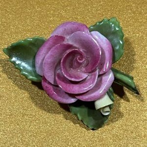 Rose Brooch Porcelain Fine bone China Made in England Hand Painted Vintage